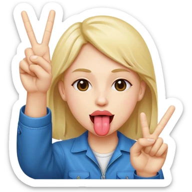 Peace sign and tongue sticking out face sticker