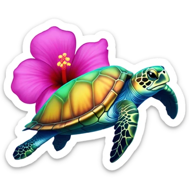 Lisa Frank Sea turtle with hibiscus  sticker