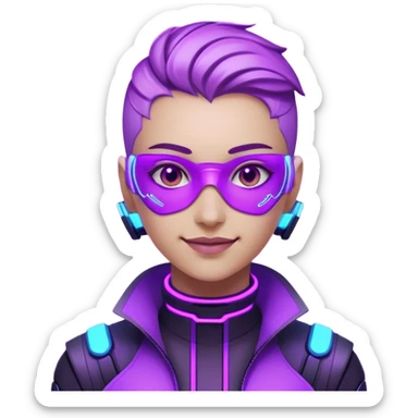 neutre gender neon cyberpunk light purple happy, I don't want you to use props, não utilizar óculos  sticker