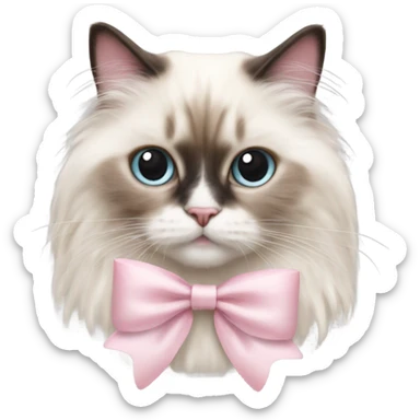 Cute Realistic ragdoll cat with pale pink bow sticker
