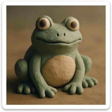claymation frog with visible fingerprints and pastel colors sticker