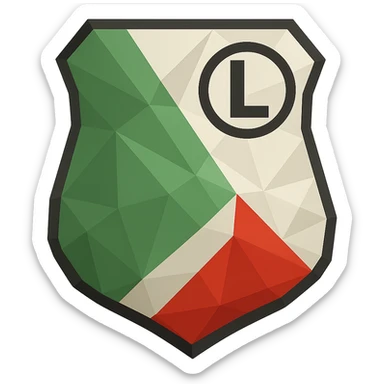 Herb Legii Warszawa with a clear letter L in the center, geometric style, maintain transparent background, sharp polygonal shapes and facets. sticker
