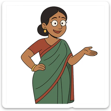 Indian mother in a saree, modern cartoon look sticker