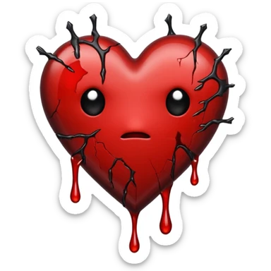 BROKEN BLACK HEART, LITTLE DARK RED BLOOD, DRIPS FROM THE BROKEN CRACK. sticker