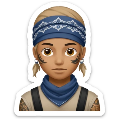 a human with bandana and tattoo sticker