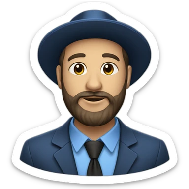 Bearded Hasidic Man in blue button down shirt, blazer, black fedora sticker