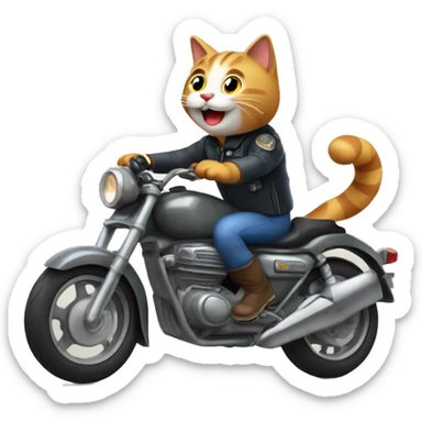 Gato feliz en una motocicleta alzando una pata  sticker