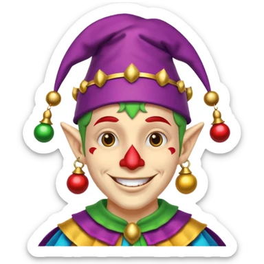 Royal Jester – Smiling trickster with colorful hat and bells sticker