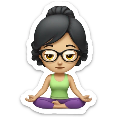 Chinese woman with glasses and black medium hair doing yoga sticker