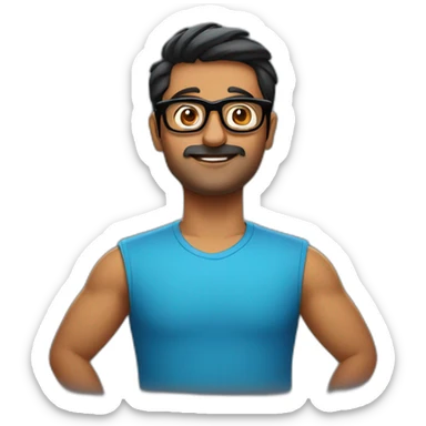 Indian man in blue tshirt and black specs in cinema hall sticker