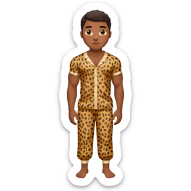 Handsome Black guy with brown skin tone, with muscular build, wearing loose fitting leapard print pajamas and white slippers  sticker