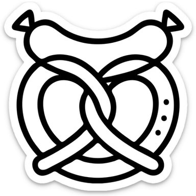 minimalist icon of a German sausage pretzel, dark gray with gray outline sticker