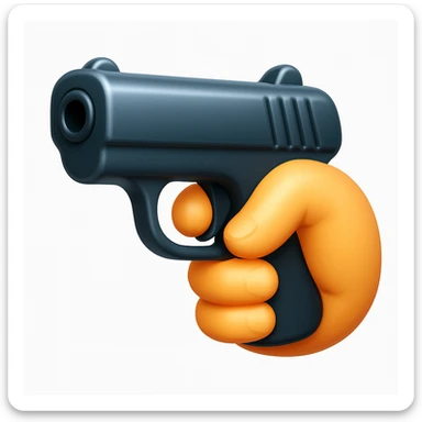A 3D iOS emoji-style close-up of an index finger pulling a pistol's trigger, showing only the hand and the trigger area inside the trigger guard; stylized, non-realistic toy-pistol look, glossy Apple-style finish, clean white background.
 sticker