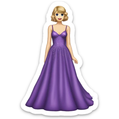Taylor swift wearing purple bawl gown length dress that has glitter all over it  sticker