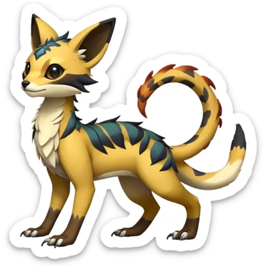 Rare realistic exotic edgy epic cute pretty beautiful handsome gorgeous aesthetic colorful vibrant Vernid-Trico-species-Fakemon-creature by LiLaiRa, 4 legs, 1 tail, random markings, (full body) sticker