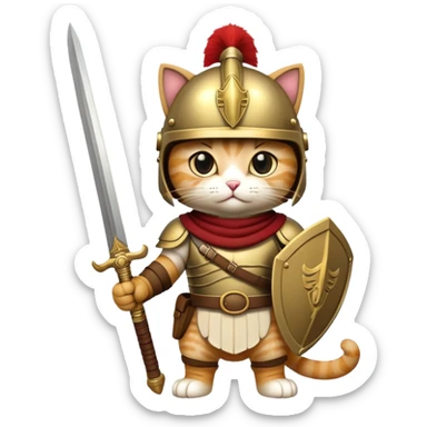 cat dressed as a trojan soldier sticker