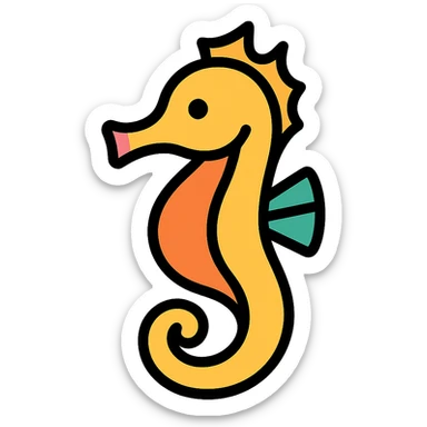 A seahorse emoji, lineal color icon with black outlines sticker