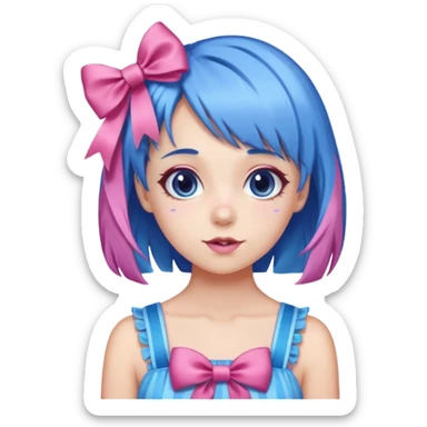candy girl from candyland blue pink mixed hair with ribbon  sticker
