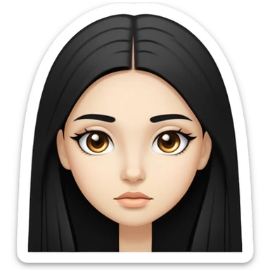 girl with light skin, long straight black hair, choni eyebrows, slanted eyes sticker