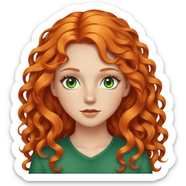 White girl long curly orange hair green eyes emoji sticker
