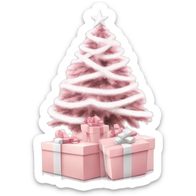 Light pink Christmas gifts under a white Christmas tree  sticker