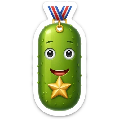 Pickle wearing gold medal sticker