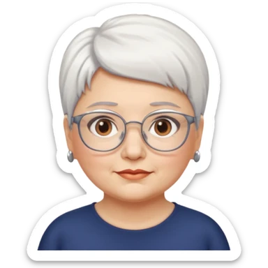 Create me emoji of an old mid-fat lady. Short white hair to left side. Square glasses. Brown eyes. Without any earrings on her ears. Long head sticker