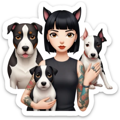 girl with long black  straight bangs hair with tattoo and a Springer dog  and  bull a terrifying dog sticker