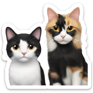 a long haired tuxedo cat and a short haired calico cat  sticker