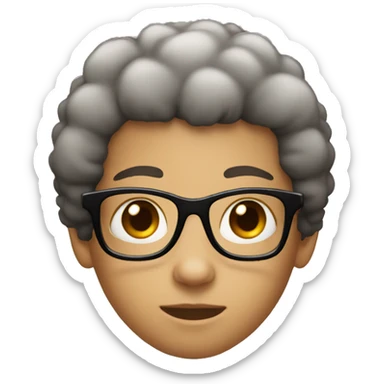 short kid with brown eyes, glass and a black afro sticker