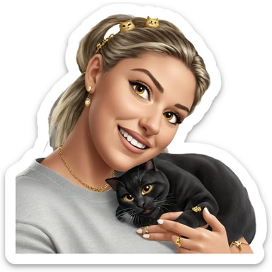 smiling girl with cat jewelry sticker