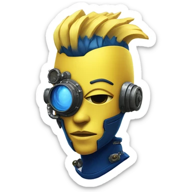 Yellow cyborg head with dark blue steampunk goggles and dark blue Mohawk  sticker