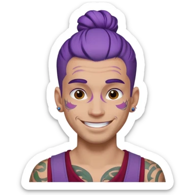 purple hair bun and lots of face tattoo guy sticker
