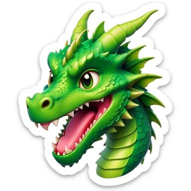 Cinematic Comical Dragon Portrait Emoji, Head tilted dramatically with an exaggeratedly amused expression, featuring a striking, glossy scaled body with bold, angular details and wide, expressive eyes brimming with playful disbelief; rendered with vibrant, lifelike textures and natural shadows, high shine, dramatic yet playful, styled with an air of cheeky mythical mischief, soft glowing outline, capturing the essence of a spirited and over‐the‐top dragon that looks ready to breathe fire into viral fame! sticker