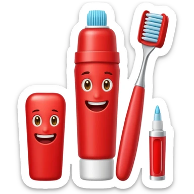 quiero que me hagas emojis de dentista rojos, no pero osea de los cepillos, pasta hilo y así pero en color rojo  sticker