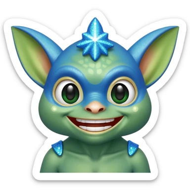 blue gremlin with sparkles, smiling sticker