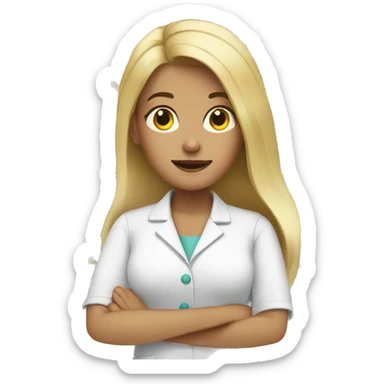 woman with blonde long flat hair working in a pharmacy sticker