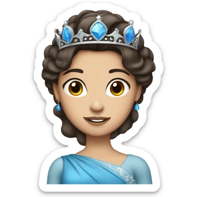 woman with dark brown hair and dark brown eyes wearing a blue princess crown sticker