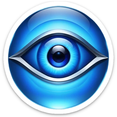 Cinematic Realistic image of a glass Evil Eye blue stone, rendered with translucent, luminous blue hues and finely cut facets that catch soft reflective light, set against a dark, minimalist backdrop to emphasize its mystical allure. sticker