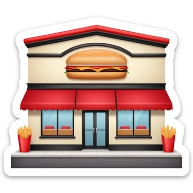front of fast food building with awning, windows, and a glass door in the center. The building is a creme color with no decorations sticker