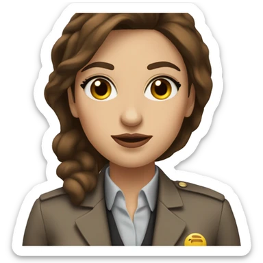 female real state agent with spanish features, brown hair an eyes with nce pinnkish lips sticker