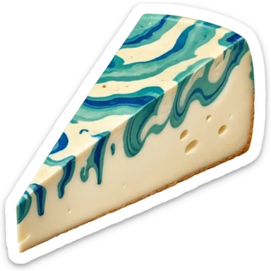 gorgonzola cheese wedge soft pale ivory interior bold blue-green marbling moist rich surface natural beige rind smooth cut exposing veins no knife or plate soft lighting subtle shadows emoji scale sticker