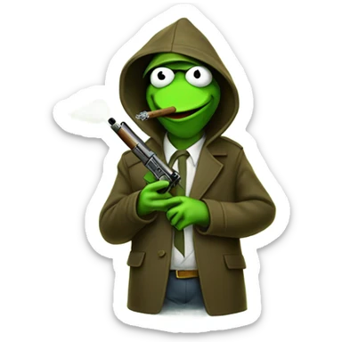 Hooded Kermit the frog with a gun smoking cigar  sticker