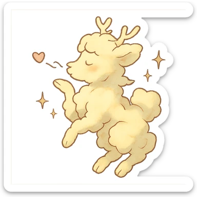 whimsical cream yellow cloud doe in Ghibli style blowing a kiss, surrounded by sparkles sticker