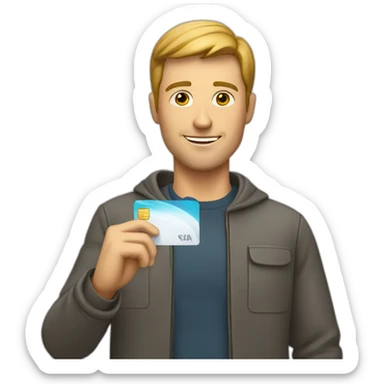 white man holding a credit card sticker