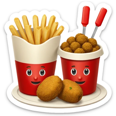 falafel and fries, with two small containers, one with red sauce and one wwhite sauce  sticker