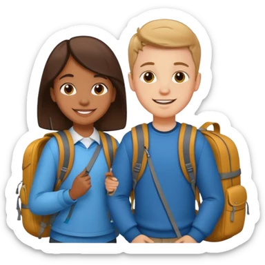 White boy and brown girl with backpacks  sticker