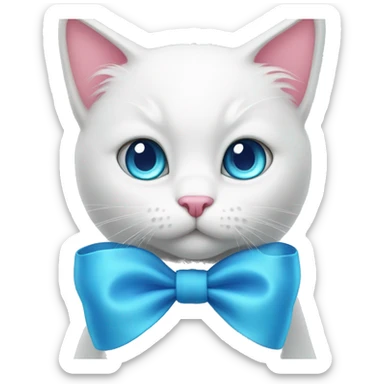 white cat with a pink bow and blue eyes sticker