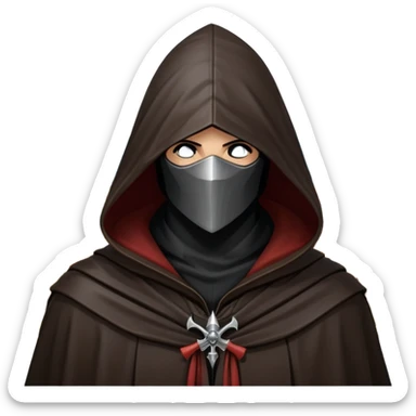 icon featuring Assasin's Creed in an iconic assassin's hood, standing tall against the backdrop of Florence. The design captures the essence of adventure, with intricate details of historical architecture and a sense of mystery. The character is poised, ready for action. transparent background. sticker