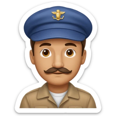 A man who look like hitler with tiny mustache wearing cap sticker